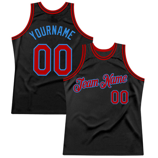 Custom Black Red-Powder Blue Authentic Throwback Basketball Jersey - Sky-Custom