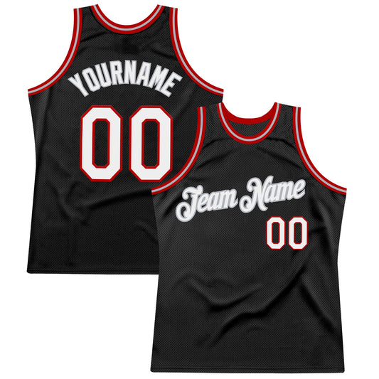 Custom Black White-Red Authentic Throwback Basketball Jersey - Sky-Custom