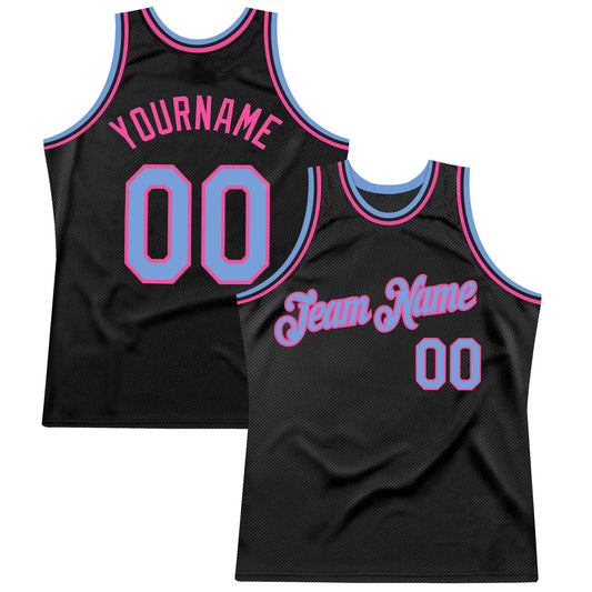 Custom Black Light Blue-Pink Authentic Throwback Basketball Jersey - Sky-Custom