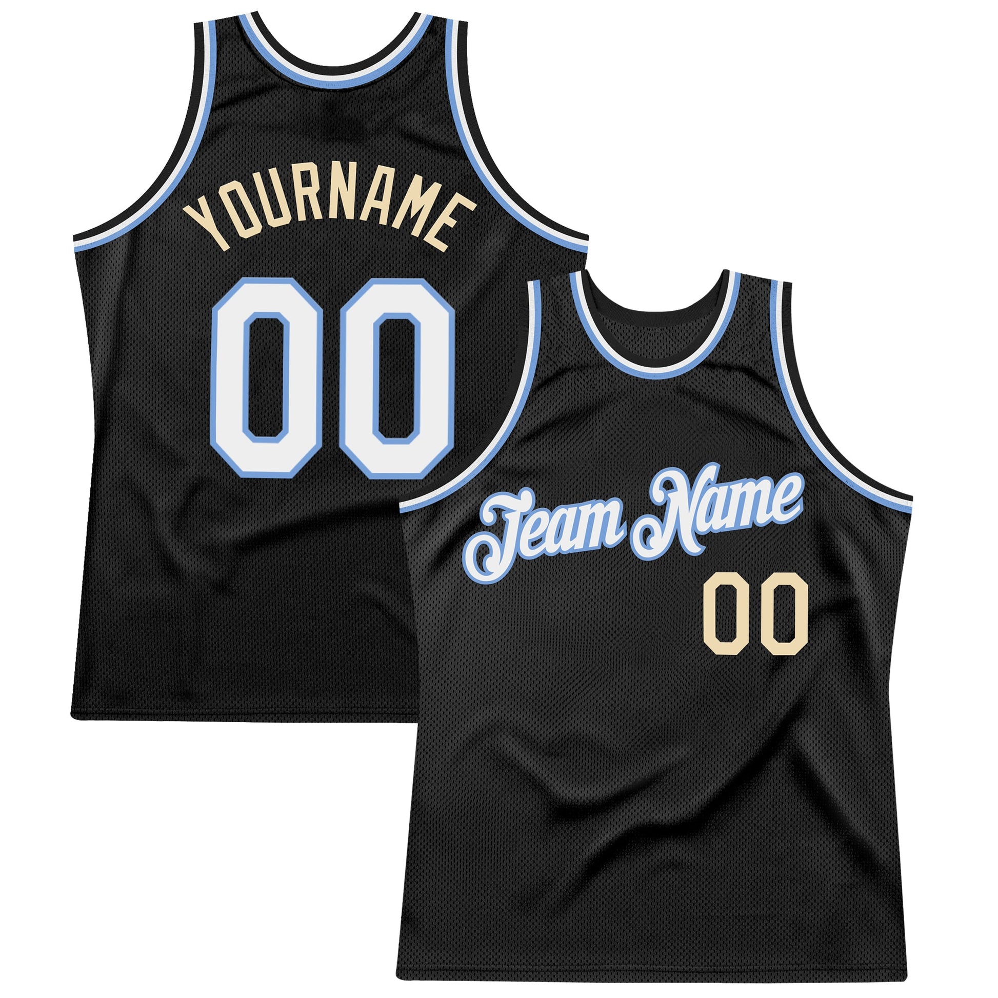 Custom Black White Light Blue-Cream Authentic Throwback Basketball Jersey - Sky-Custom