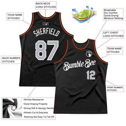 Custom Black Gray-Orange Authentic Throwback Basketball Jersey - Sky-Custom