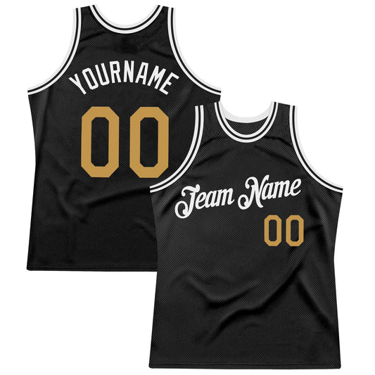 Custom Black Old Gold-White Authentic Throwback Basketball Jersey - Sky-Custom