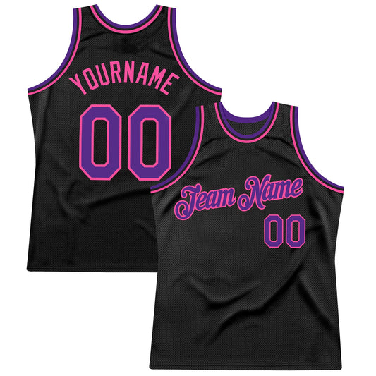 Custom Black Purple-Pink Authentic Throwback Basketball Jersey - Sky-Custom
