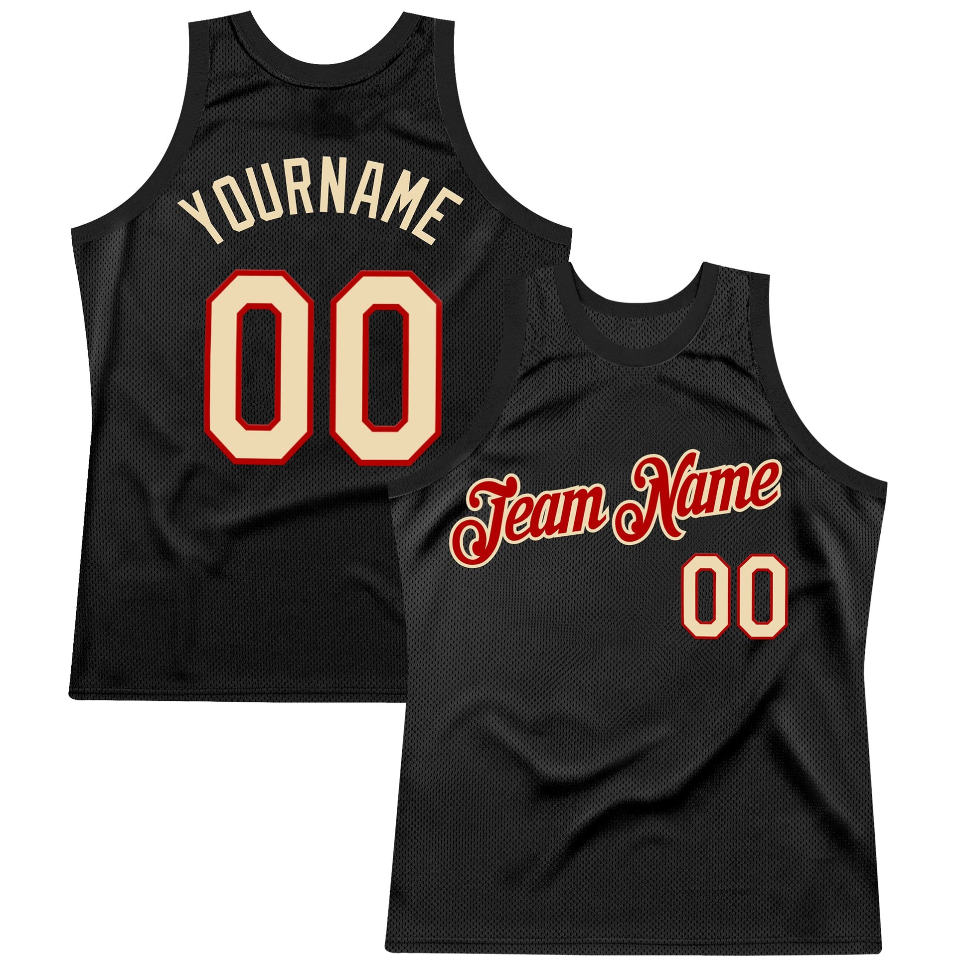 Custom Black Cream-Red Authentic Throwback Basketball Jersey - Sky-Custom
