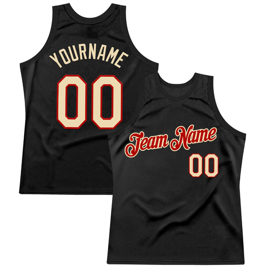Custom Black Cream-Red Authentic Throwback Basketball Jersey - Sky-Custom