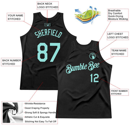 Custom Black Ice Blue Authentic Throwback Basketball Jersey - Sky-Custom