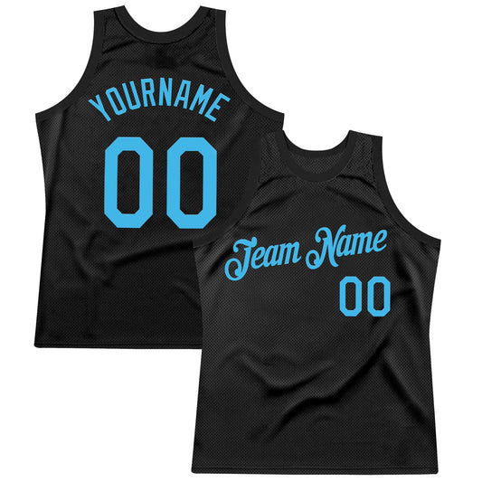 Custom Black Sky Blue Authentic Throwback Basketball Jersey - Sky-Custom