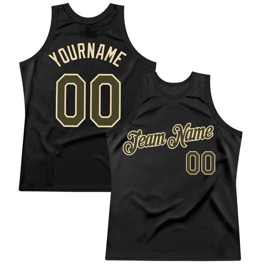 Custom Black Olive-Cream Authentic Throwback Basketball Jersey - Sky-Custom