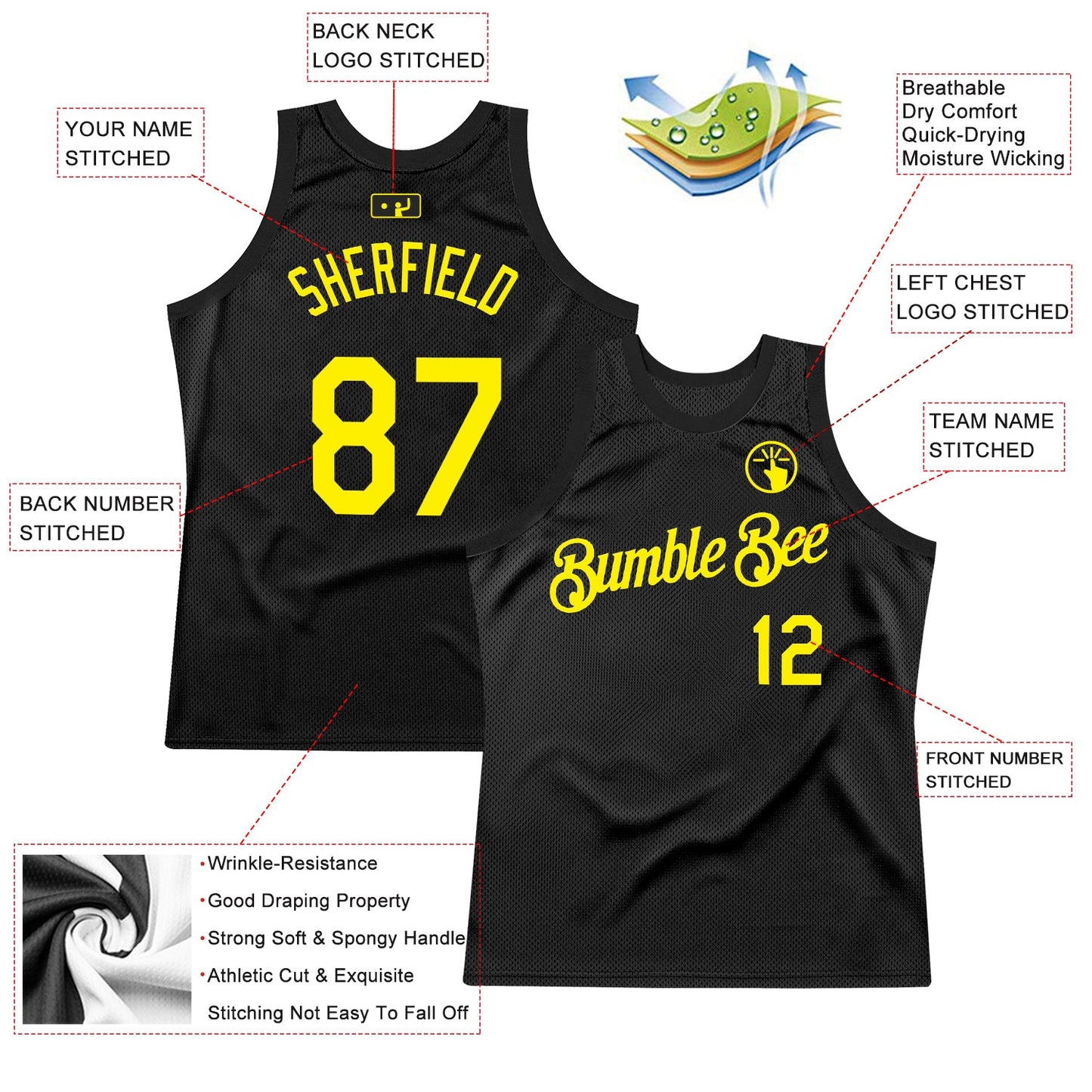 Custom Black Light Yellow Authentic Throwback Basketball Jersey - Sky-Custom