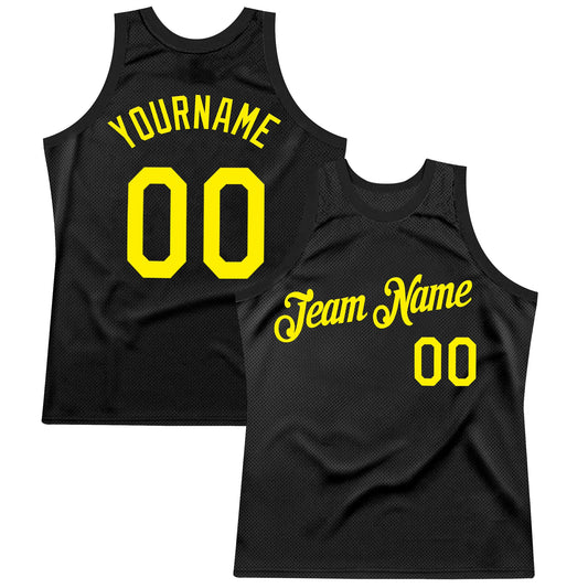 Custom Black Light Yellow Authentic Throwback Basketball Jersey - Sky-Custom