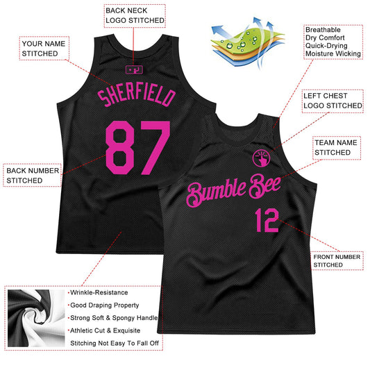 Custom Black Deep Pink Authentic Throwback Basketball Jersey - Sky-Custom