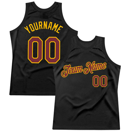 Custom Black Burgundy-Gold Authentic Throwback Basketball Jersey - Sky-Custom