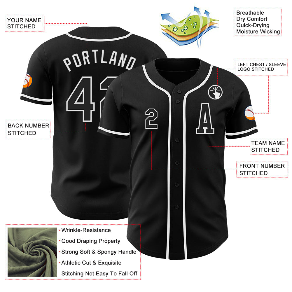 Custom Black White Authentic Baseball Jersey - Sky-Custom