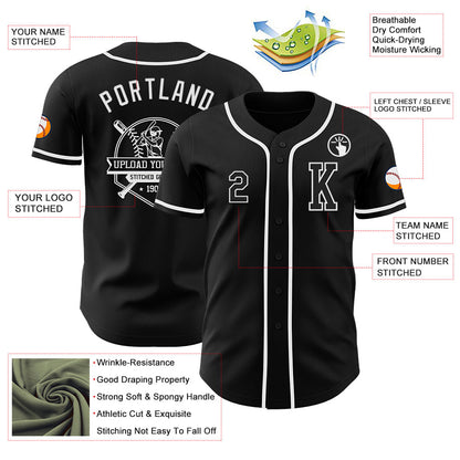 Custom Black White Authentic Baseball Jersey - Sky-Custom