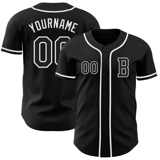 Custom Black White Authentic Baseball Jersey - Sky-Custom