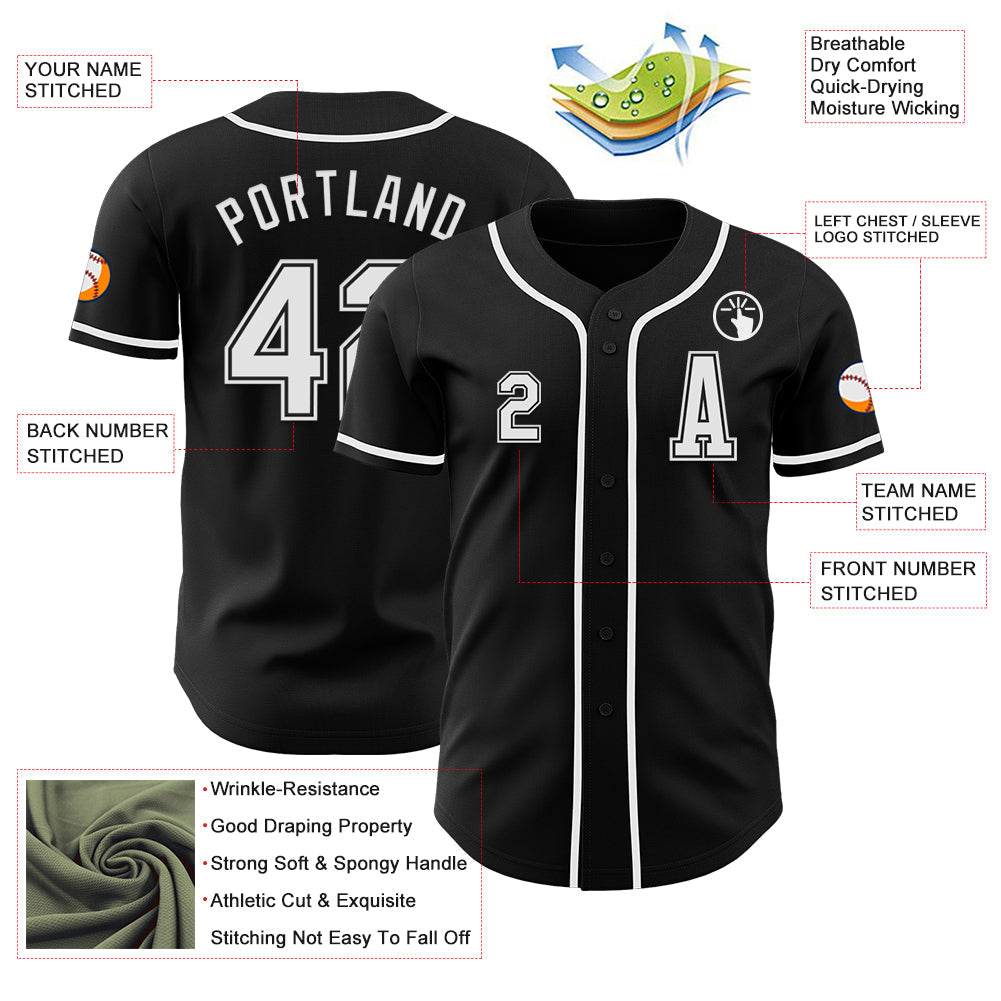Custom Black White Authentic Baseball Jersey - Sky-Custom
