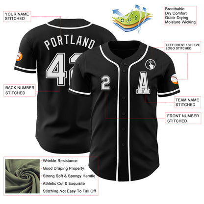 Custom Black White Authentic Baseball Jersey - Sky-Custom