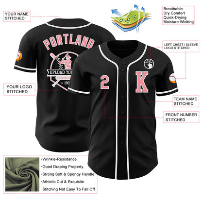 Custom Black Medium Pink-White Authentic Baseball Jersey - Sky-Custom