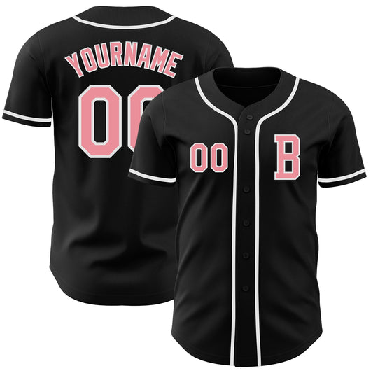 Custom Black Medium Pink-White Authentic Baseball Jersey - Sky-Custom