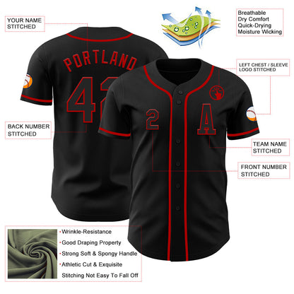 Custom Black Red Authentic Baseball Jersey - Sky-Custom