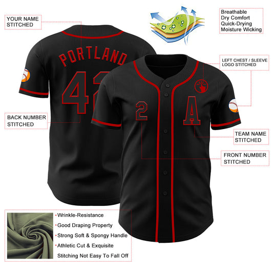 Custom Black Red Authentic Baseball Jersey - Sky-Custom