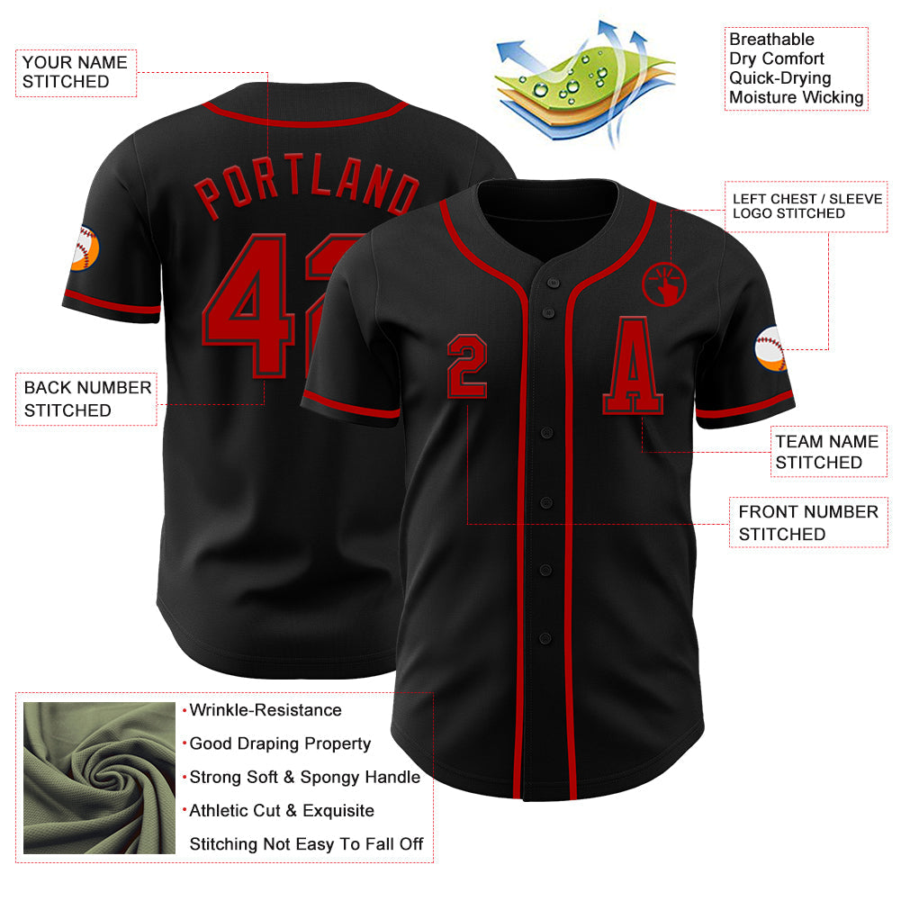 Custom Black Red Authentic Baseball Jersey - Sky-Custom