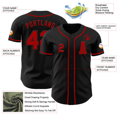 Custom Black Red Authentic Baseball Jersey - Sky-Custom