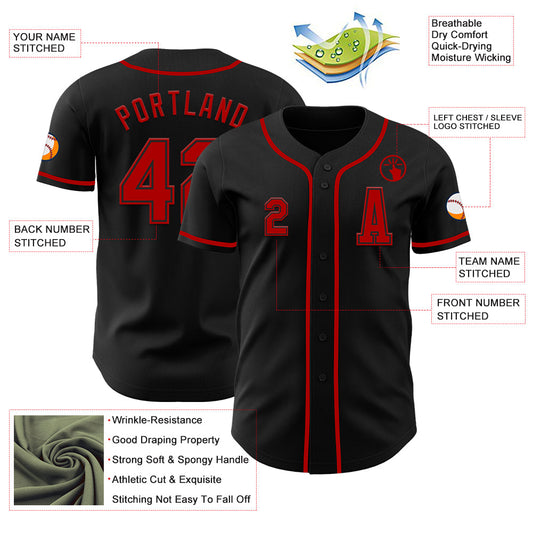 Custom Black Red Authentic Baseball Jersey - Sky-Custom