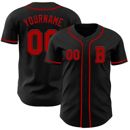 Custom Black Red Authentic Baseball Jersey - Sky-Custom