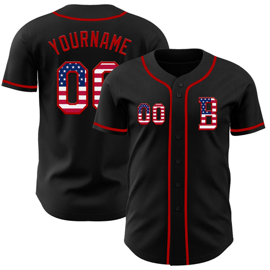 Custom Black USA Flag-Red Authentic Baseball Jersey - Sky-Custom