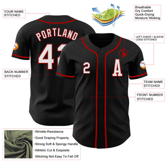 Custom Black White-Red Authentic Baseball Jersey - Sky-Custom