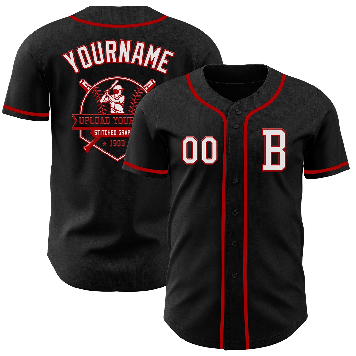 Custom Black White-Red Authentic Baseball Jersey - Sky-Custom