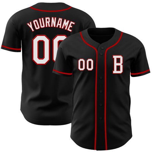 Custom Black White-Red Authentic Baseball Jersey - Sky-Custom