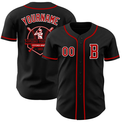 Custom Black Red-White Authentic Baseball Jersey - Sky-Custom