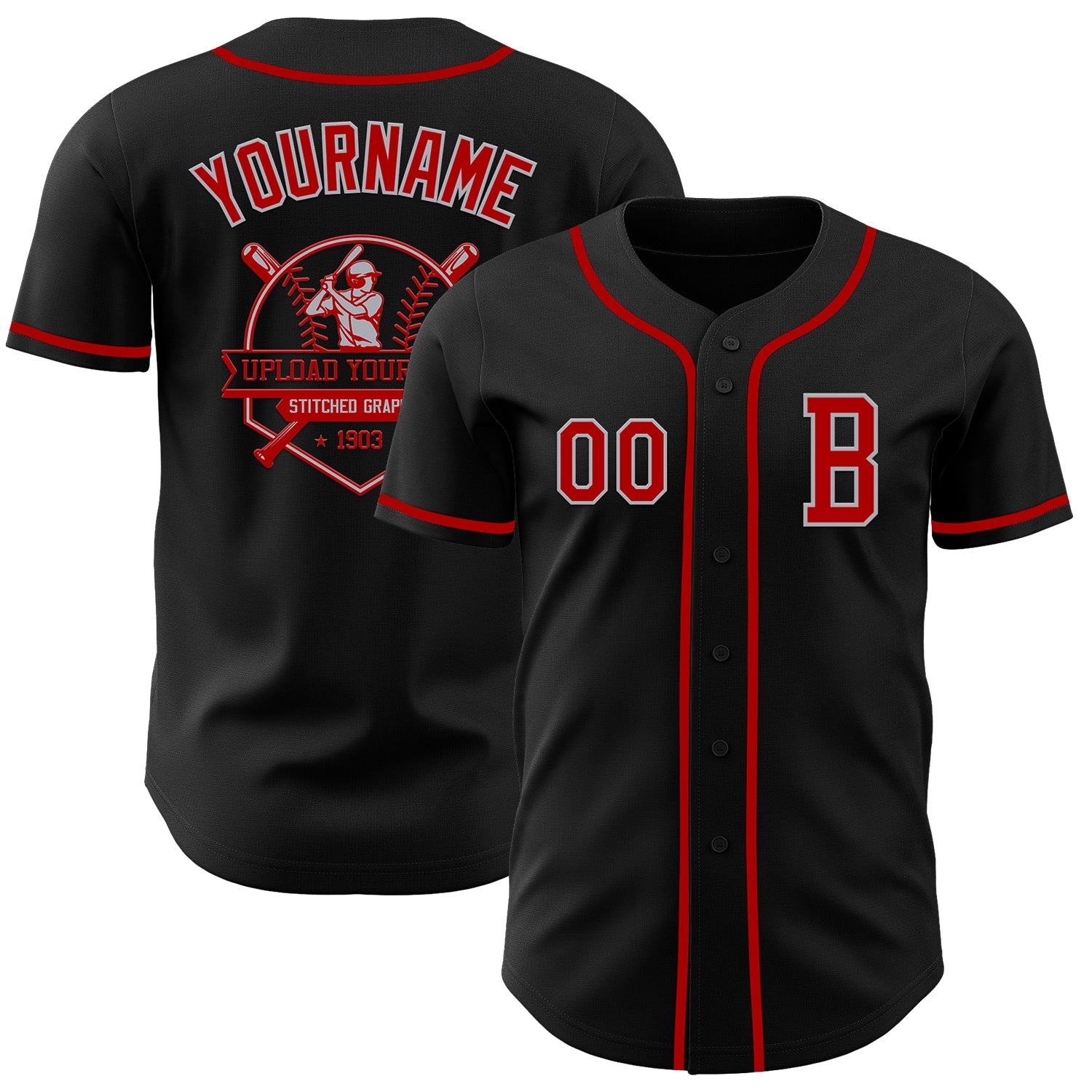 Custom Black Red-Gray Authentic Baseball Jersey - Sky-Custom