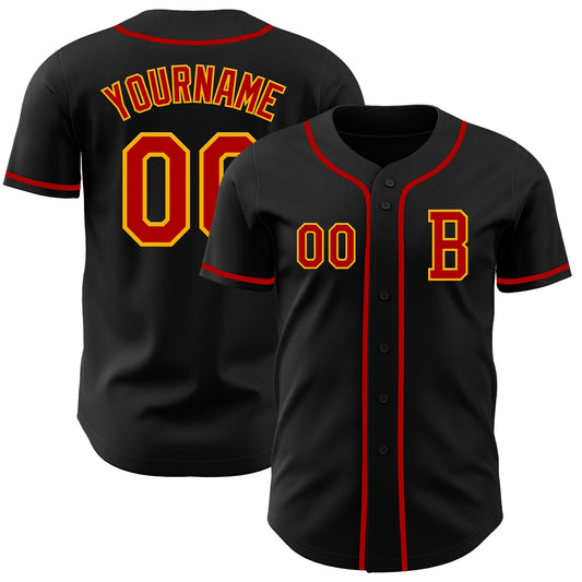 Custom Black Red-Gold Authentic Baseball Jersey - Sky-Custom