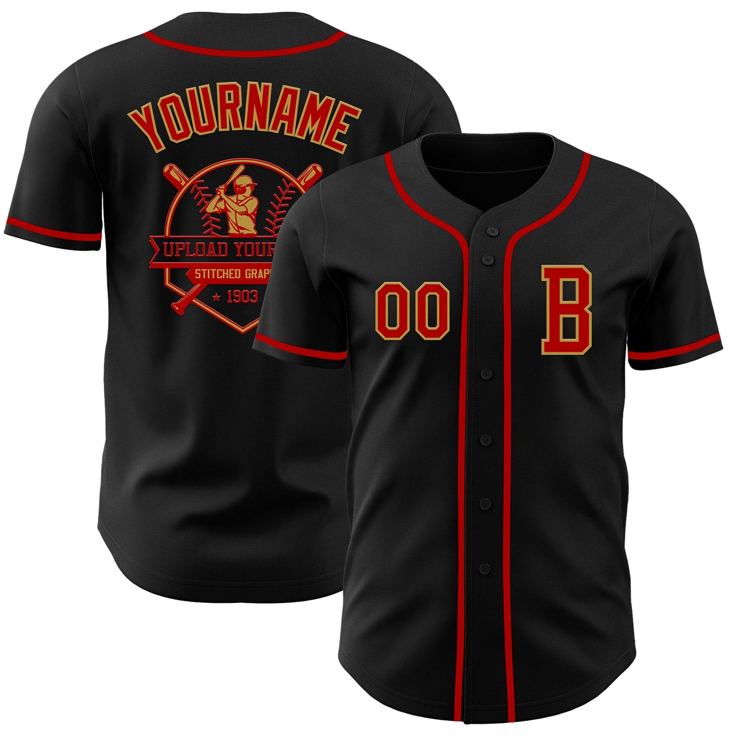 Custom Black Red-Old Gold Authentic Baseball Jersey - Sky-Custom