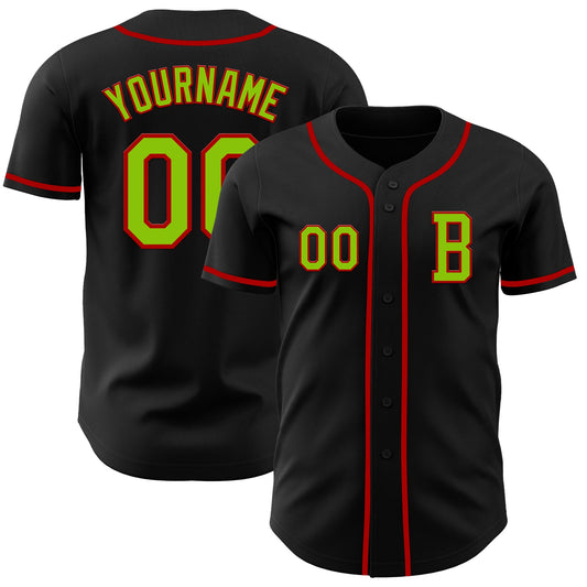 Custom Black Neon Green-Red Authentic Baseball Jersey - Sky-Custom