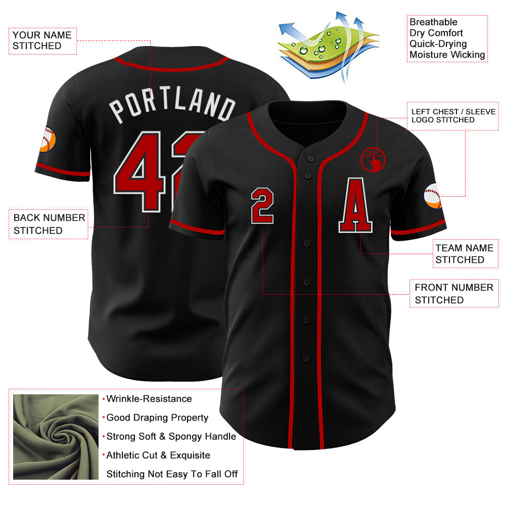 Custom Black Red-White Authentic Baseball Jersey - Sky-Custom
