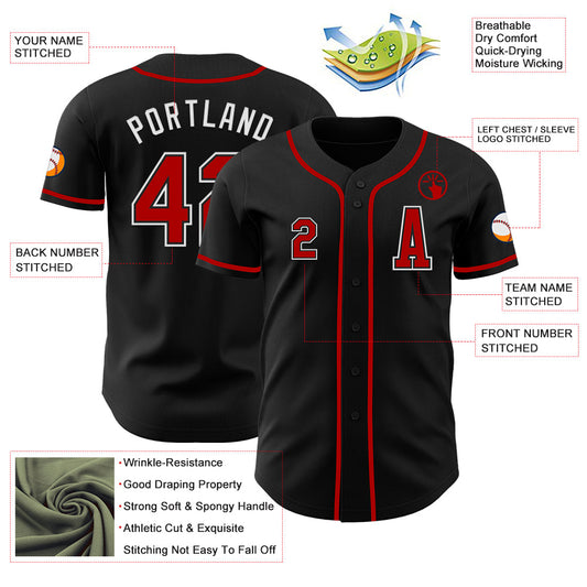 Custom Black Red-White Authentic Baseball Jersey - Sky-Custom