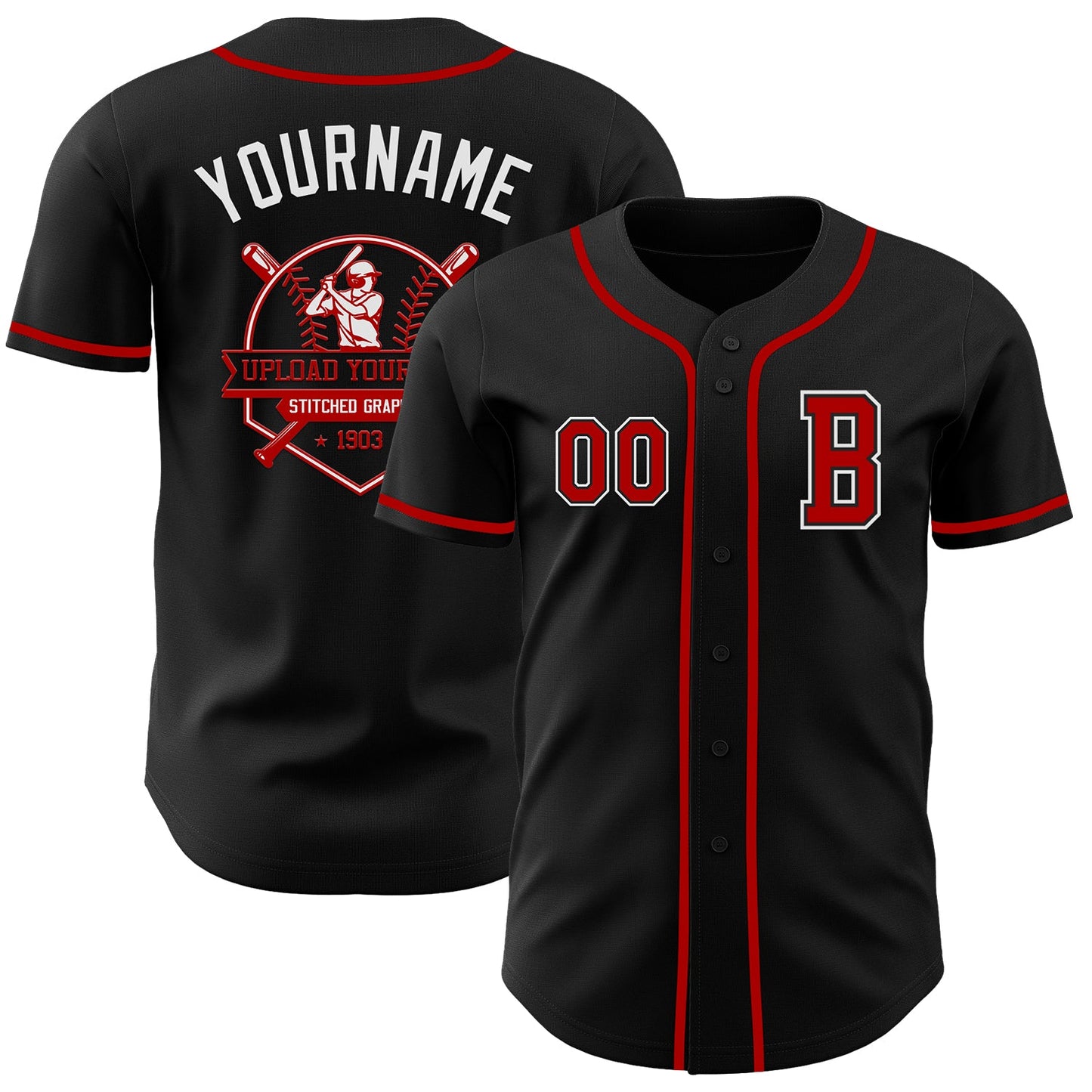 Custom Black Red-White Authentic Baseball Jersey - Sky-Custom