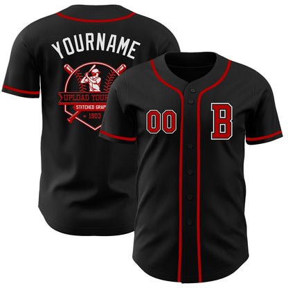 Custom Black Red-White Authentic Baseball Jersey - Sky-Custom