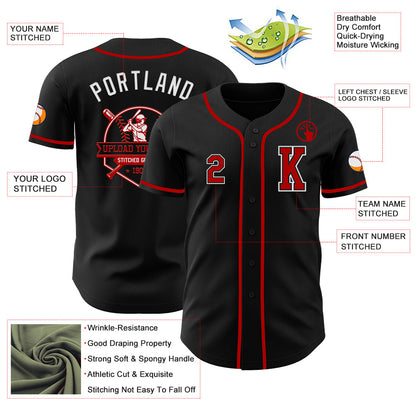 Custom Black Red-White Authentic Baseball Jersey - Sky-Custom