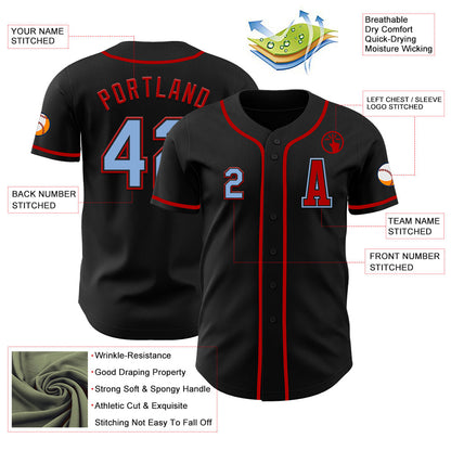 Custom Black Light Blue-Red Authentic Baseball Jersey - Sky-Custom