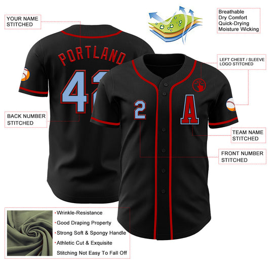 Custom Black Light Blue-Red Authentic Baseball Jersey - Sky-Custom