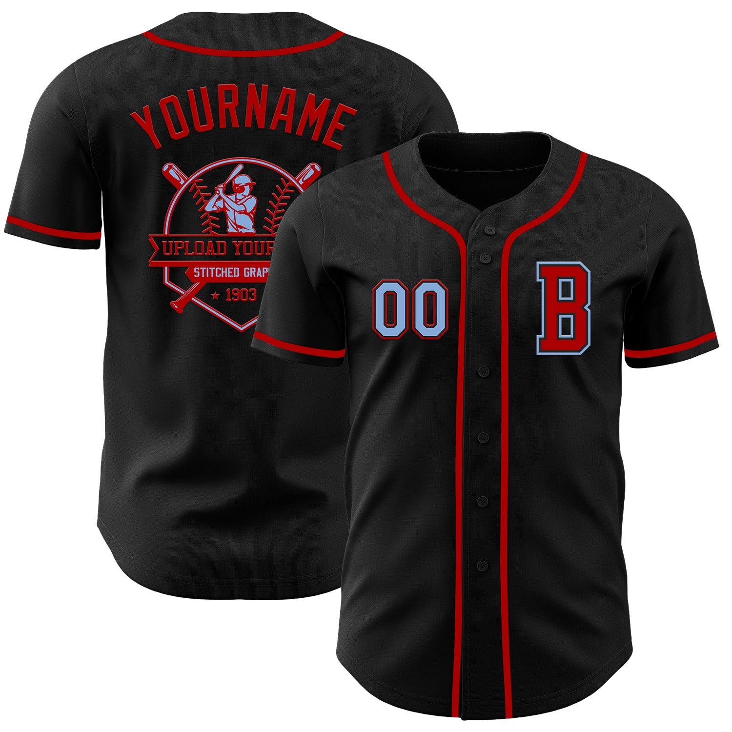 Custom Black Light Blue-Red Authentic Baseball Jersey - Sky-Custom