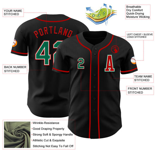 Custom Black Kelly Green-Red Authentic Baseball Jersey - Sky-Custom