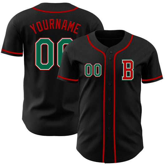 Custom Black Kelly Green-Red Authentic Baseball Jersey - Sky-Custom
