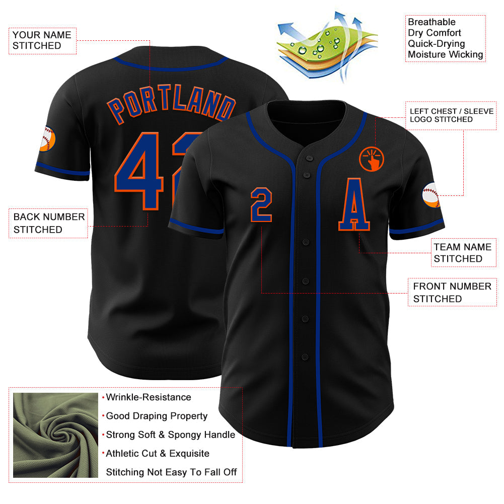 Custom Black Royal-Orange Authentic Baseball Jersey - Sky-Custom