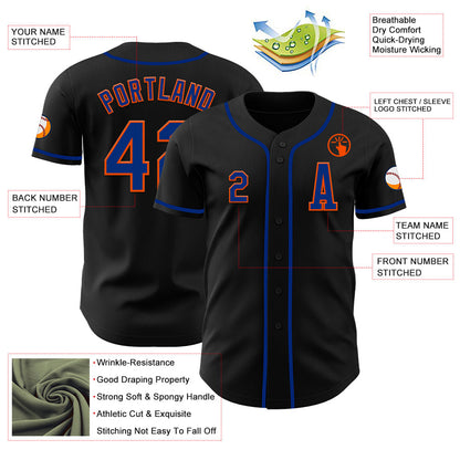 Custom Black Royal-Orange Authentic Baseball Jersey - Sky-Custom